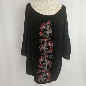 Solitaire Black Embroidered Peasant Top